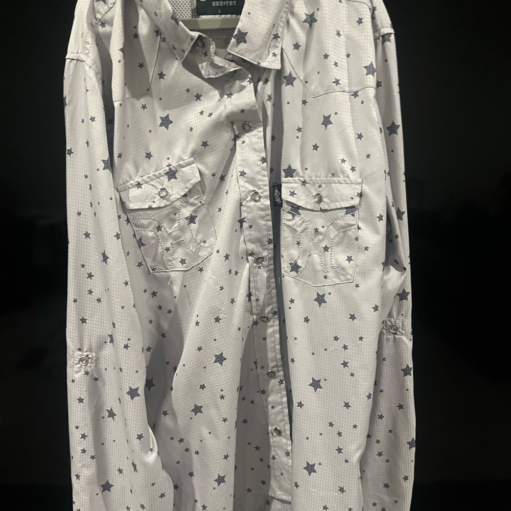 Hooey Kids Star Pattern Button Down Shirt - White and Black